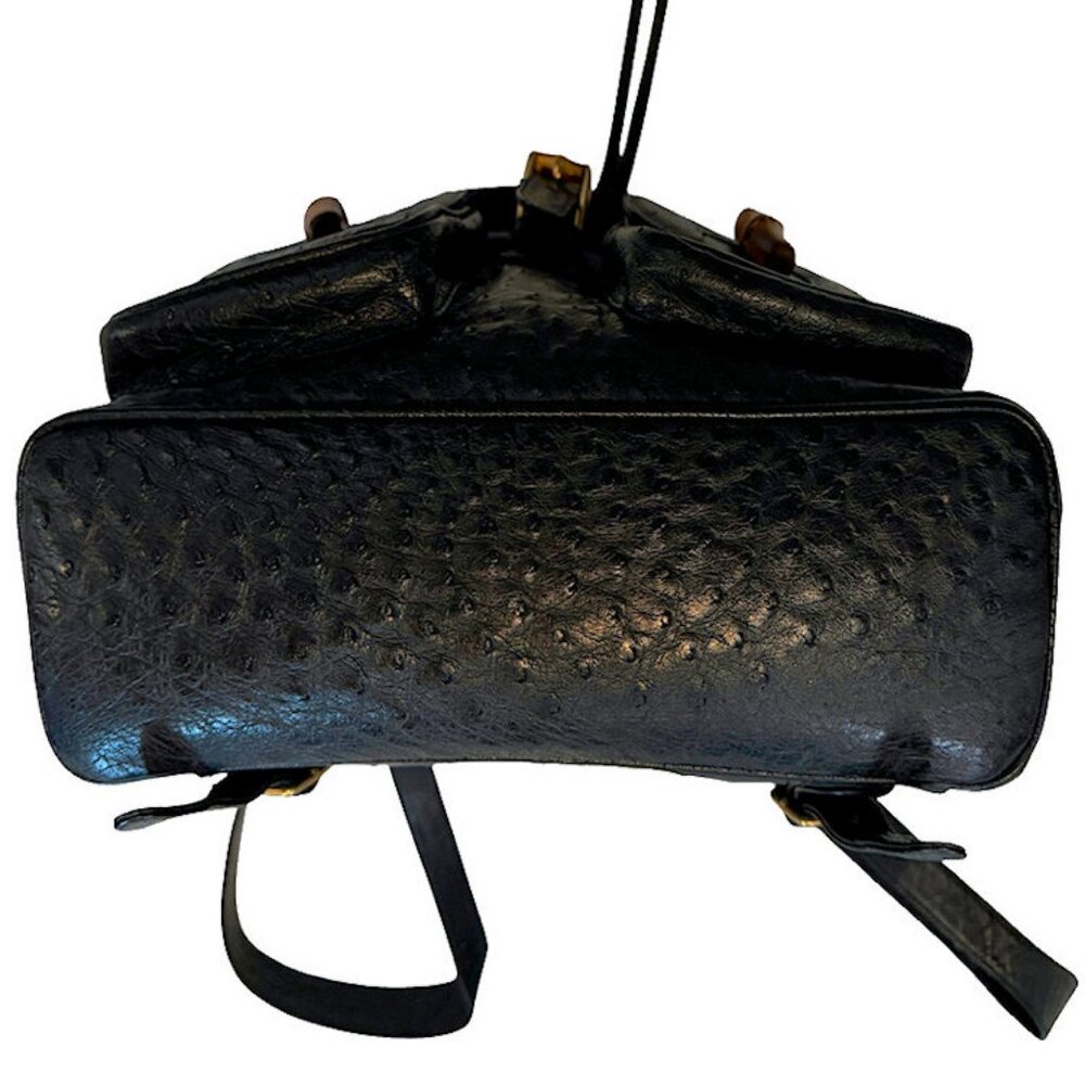 Vintage GUCCI Black Ostrich Skin Backpack Handbag with Bamboo Accents - Picture 7 of 15